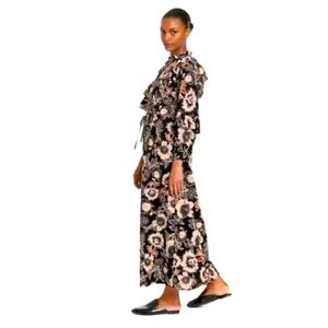 Who What Wear dress - black floral print long sleeve ruffle trim maxi length